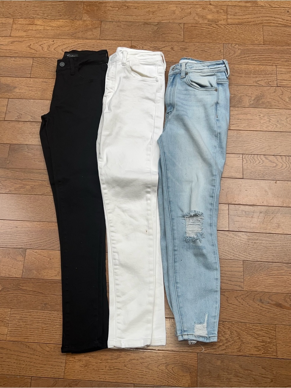 KanCan Women’s Skinny Jeans Trio — Black, White & Light Wash Blue Size 3